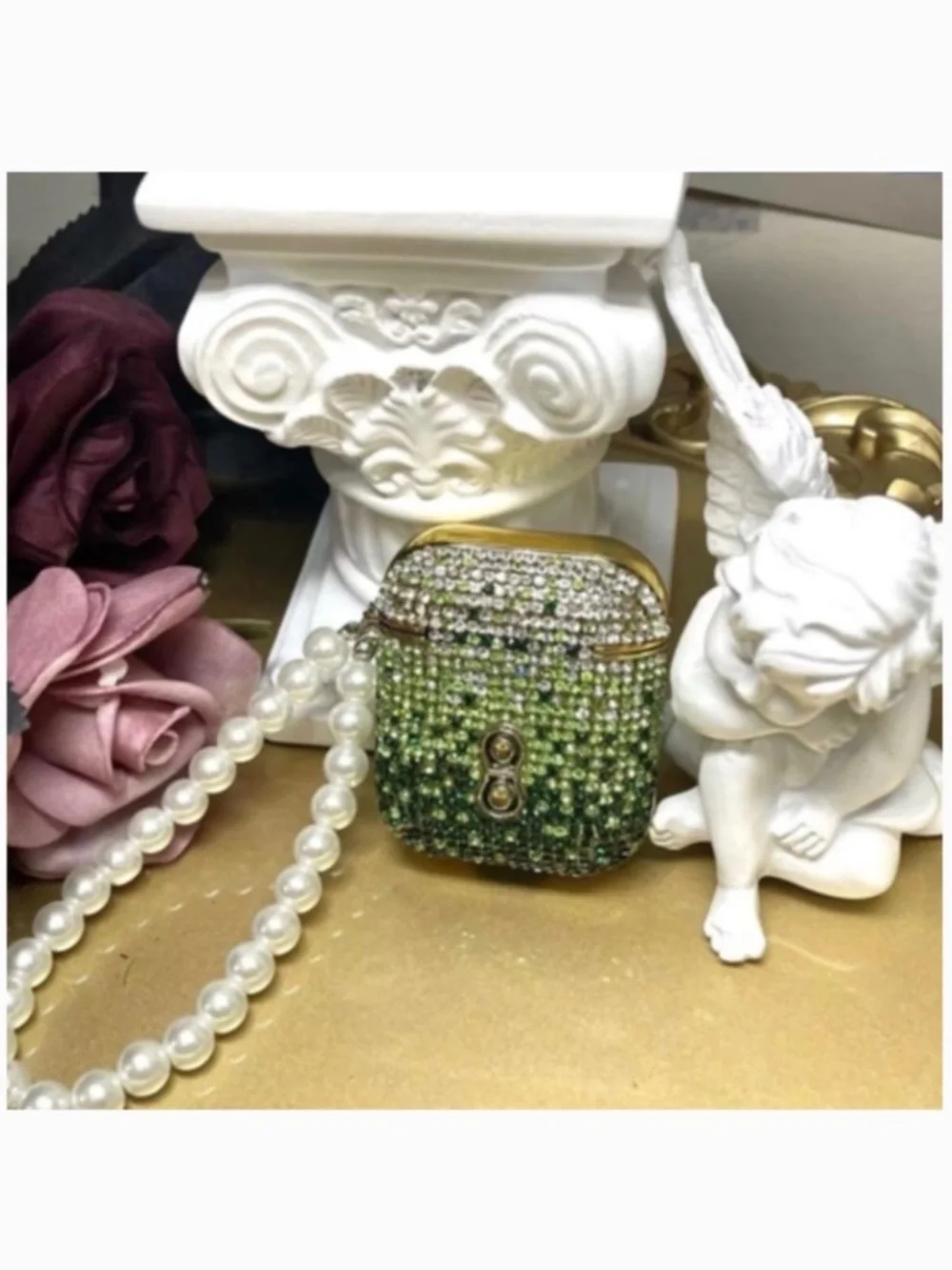 2 items.AirPods 1/2/pro1 Rhinestone gradient bling case with pearl chain